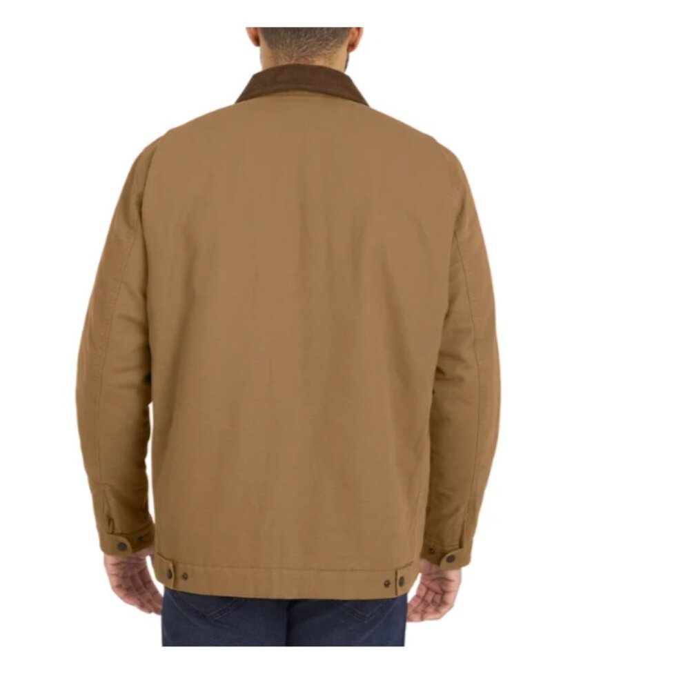 Wrangler Men's Canvas Work Jacket Quilted Lining Corduroy Collar Brown - Picture 2 of 8